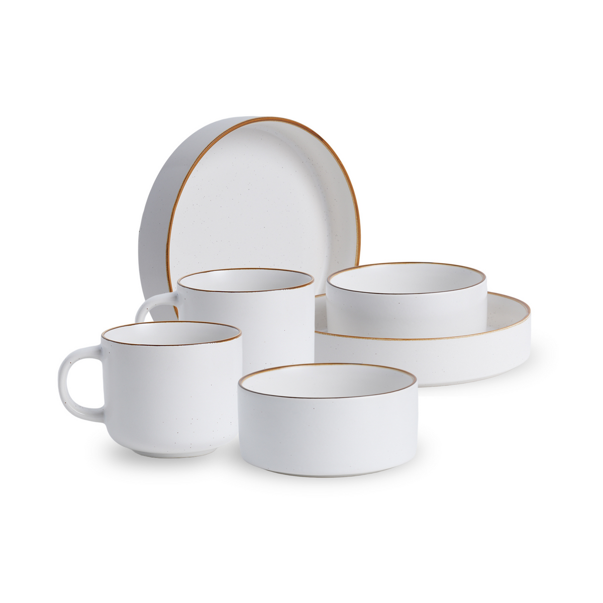 Ceramic Modern Dinnerware Set, 6 Pcs, White | Japandi Breakfast Set