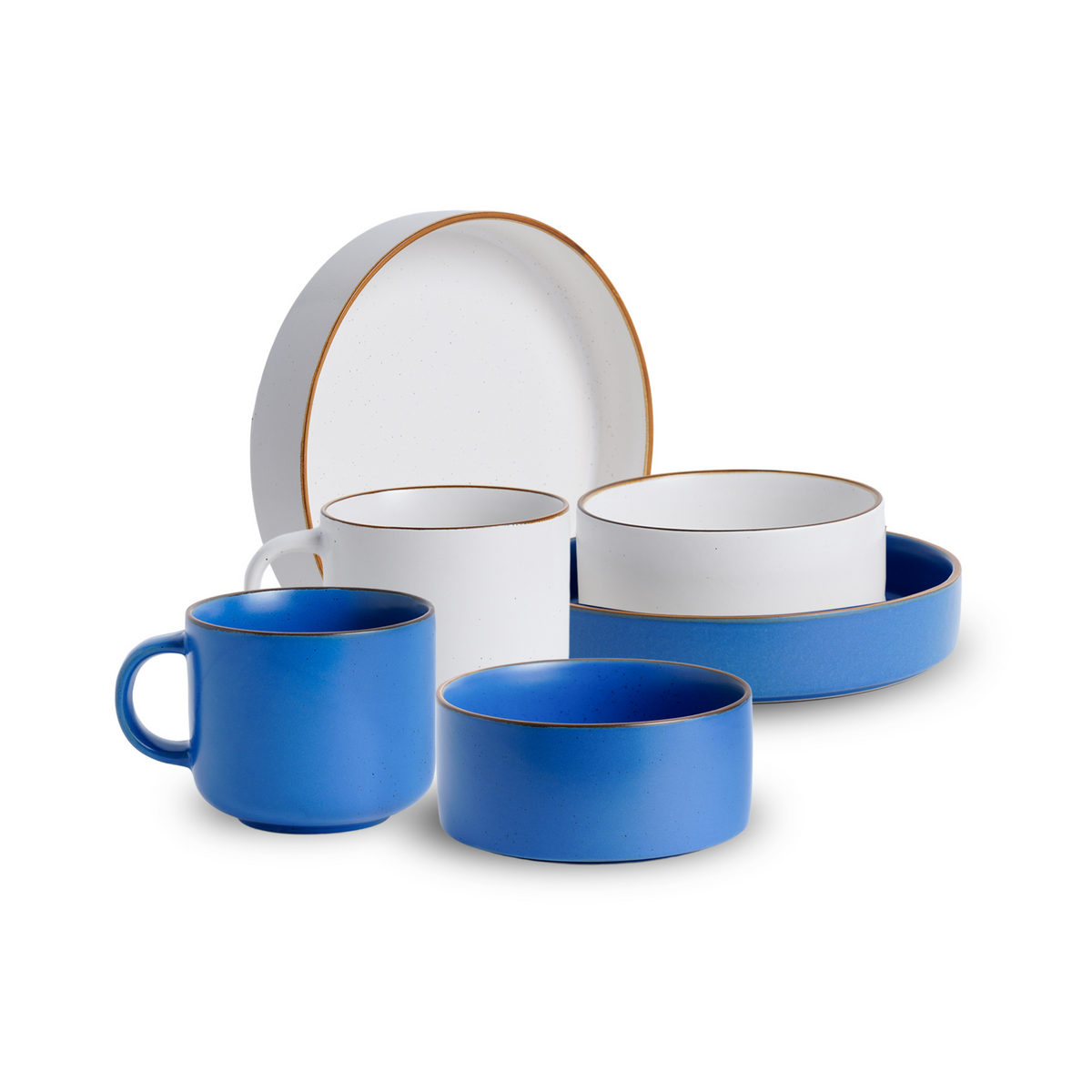 Ceramic Modern Dinnerware Set, 6 Pcs, Blue & White | Japandi Breakfast Set