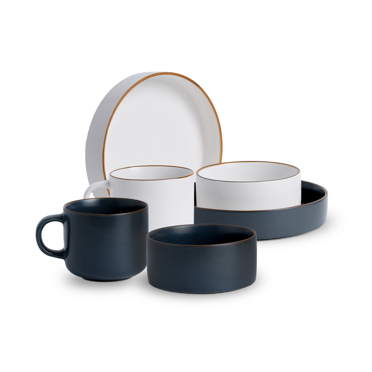 Ceramic Modern Dinnerware Set, 6 Pcs, Grey & White | Japandi Breakfast Set