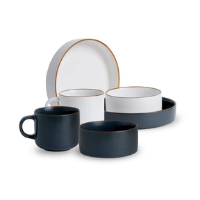 Ceramic Breakfast Set | Japandi Collection | 6 Pieces | Grey & White