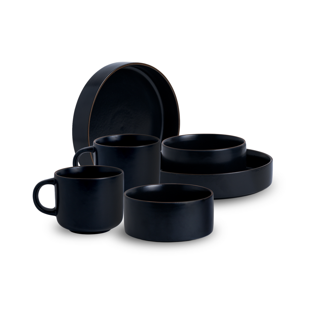Ceramic Modern Dinnerware Set, 6 Pcs, Black | Japandi Breakfast Set