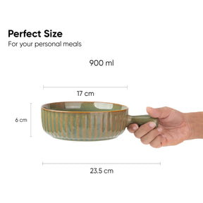 Ceramic Pasta Bowl with Handle | Self Reactive Collection | Serving Bowl