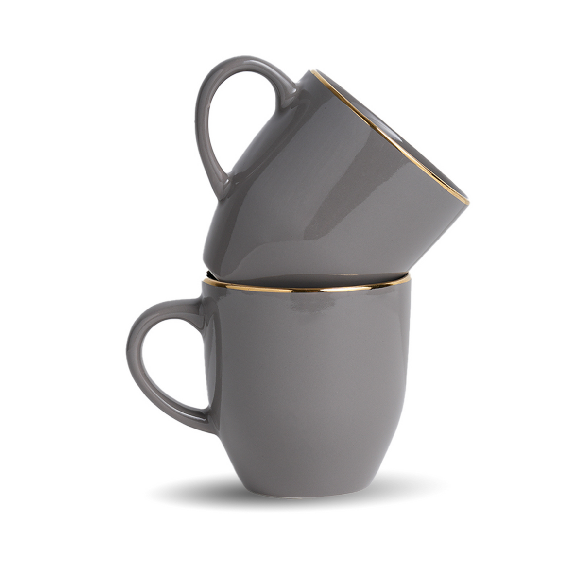 Ceramic Coffee Mug Set, 300ml, Grey | Gold line Collection | Glossy Finish