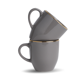 Ceramic Coffee Mug Set, 300ml, Grey | Gold line Collection | Glossy Finish