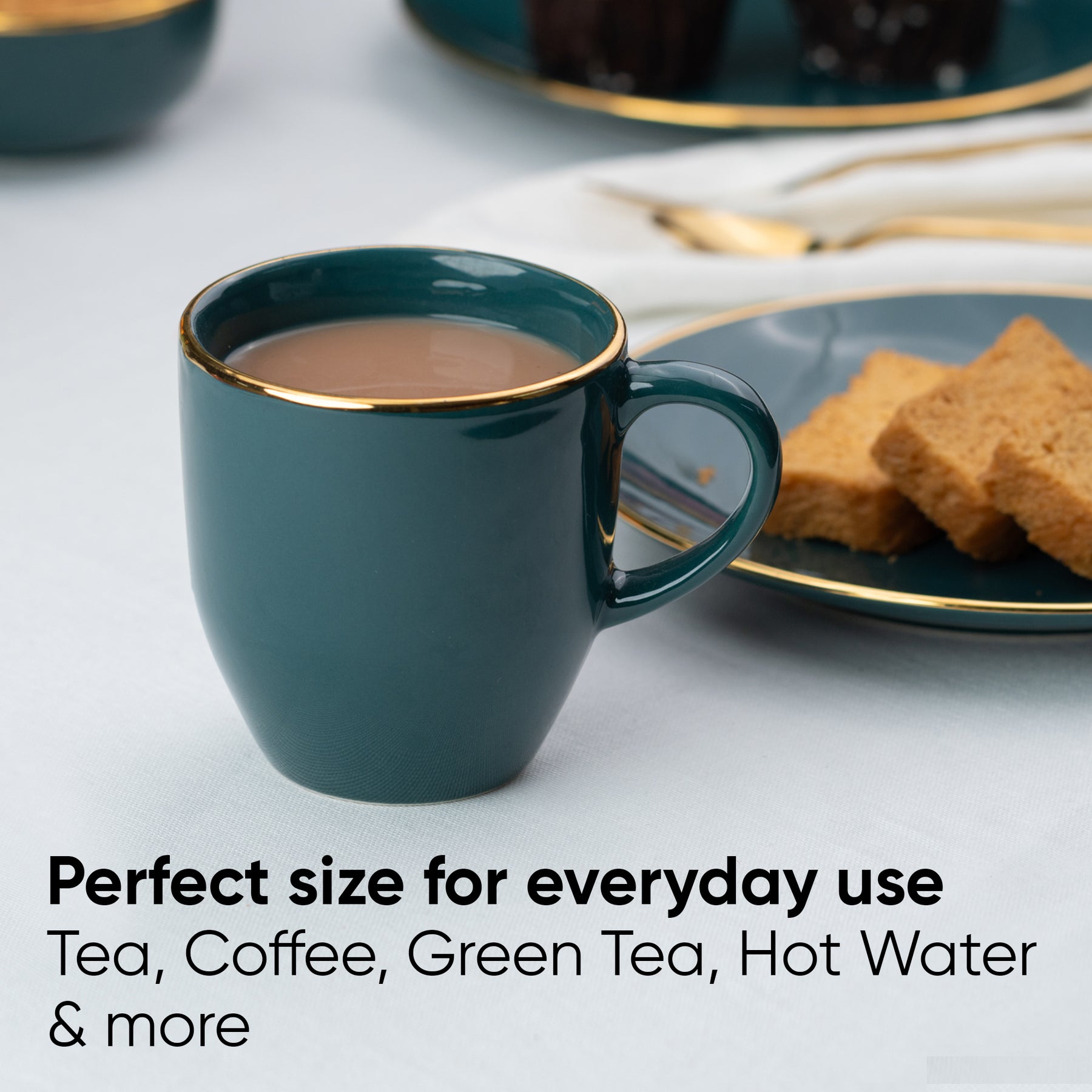 Ceramic Coffee Mug 300ml – Teal with Gold Detail | Milk Mug