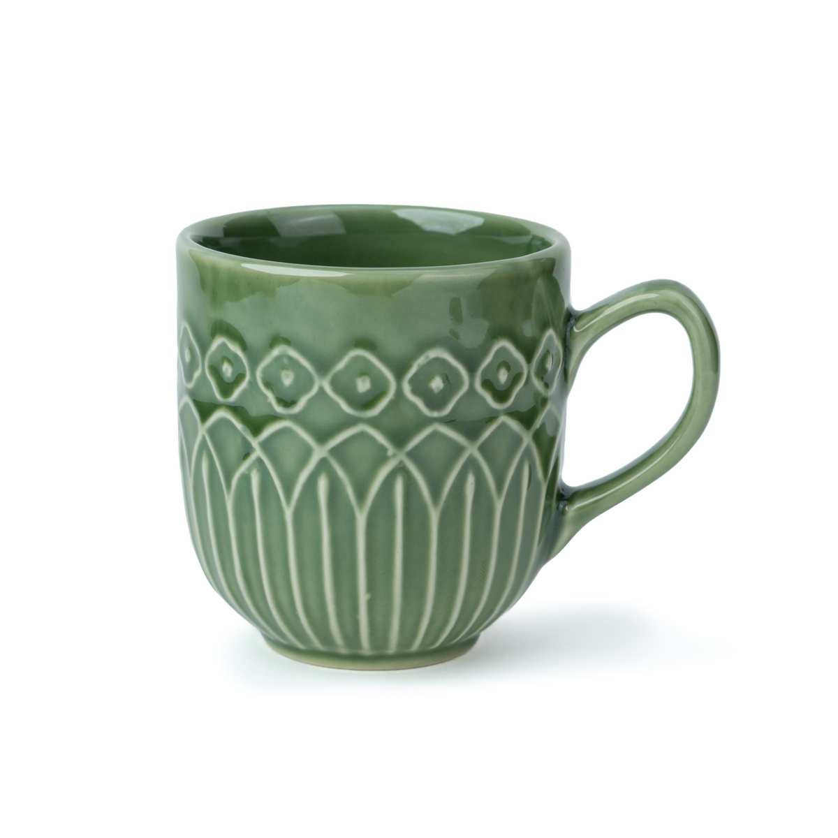 Carving Ceramic Coffee Mug – Green, 330ml