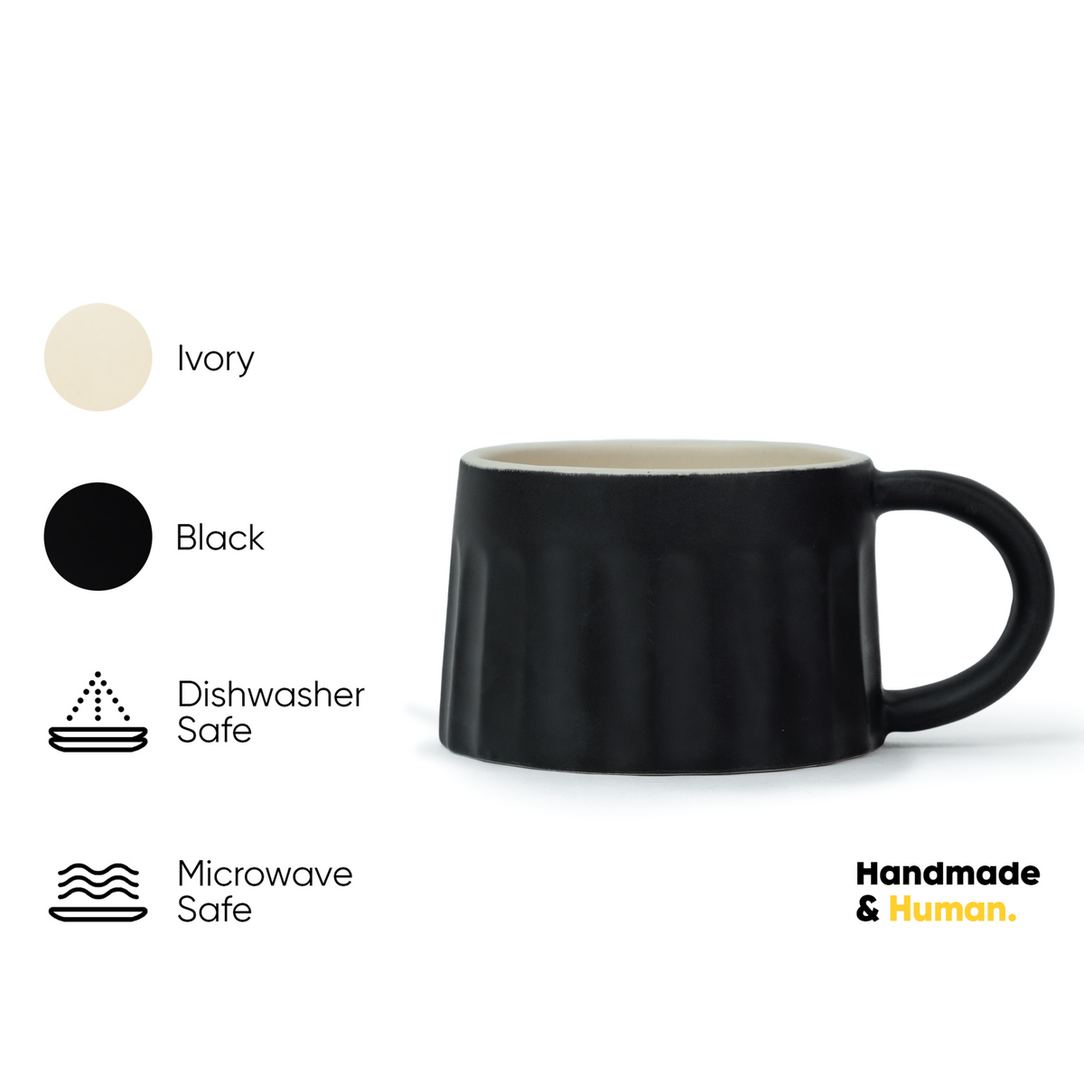 Line Ceramic Cappuccino Cup – Black, 300ml