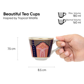 Ceramic Tea Cup Set of 6, 180ml, Decorative Decal Collection