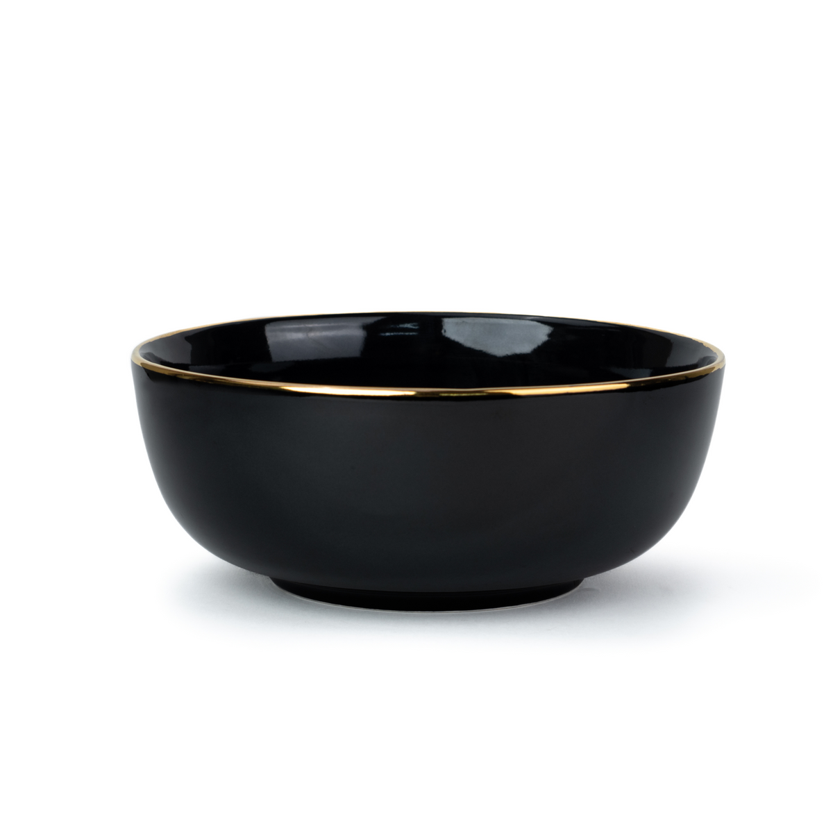 Large Ceramic Serving Bowls Set, 1500ml, 1 Pc, Black Gold | Glossy Finish | Gold Line Collection