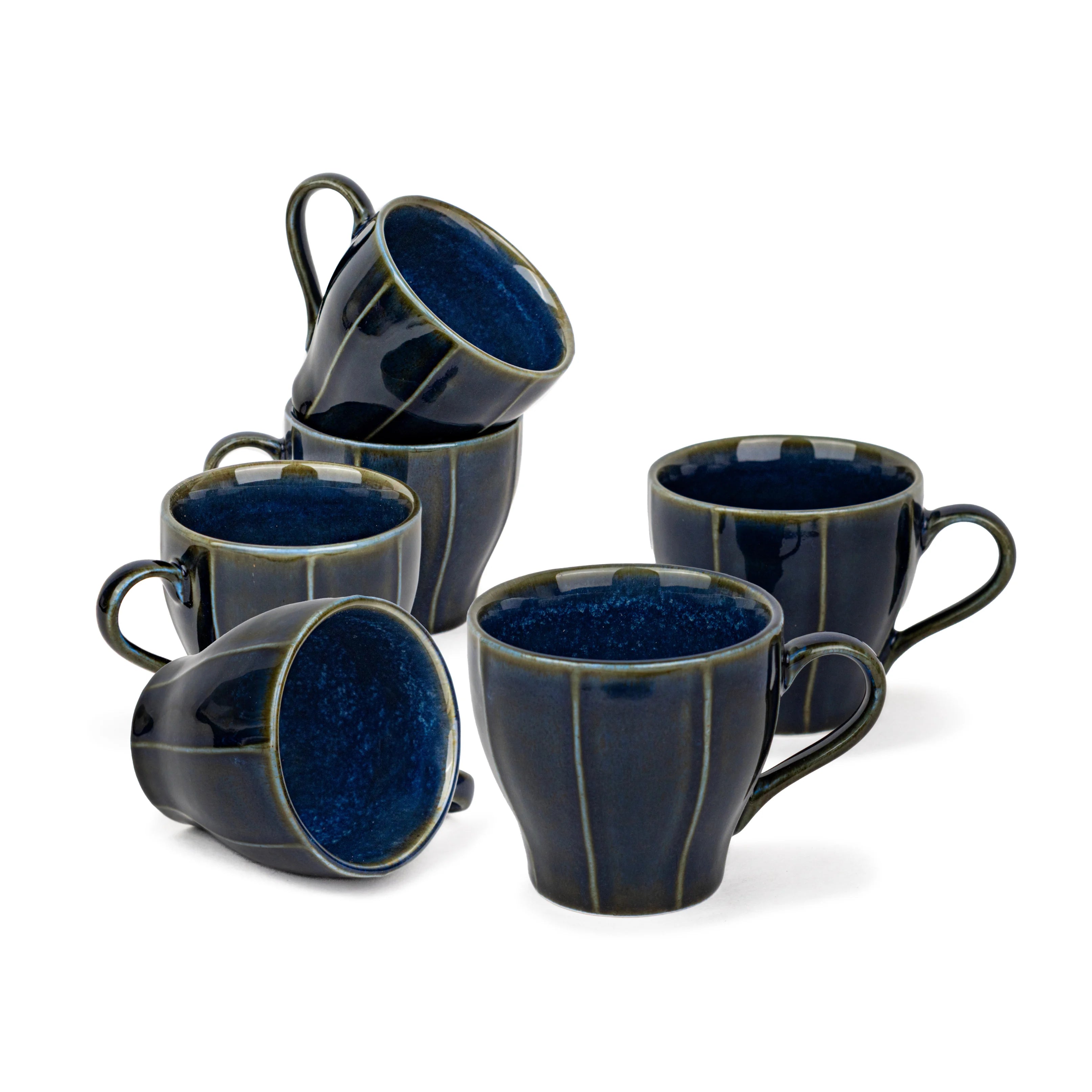 Ceramic Tea Cups | Flow Collection | Set of 6 | 180 ML | Blue Green