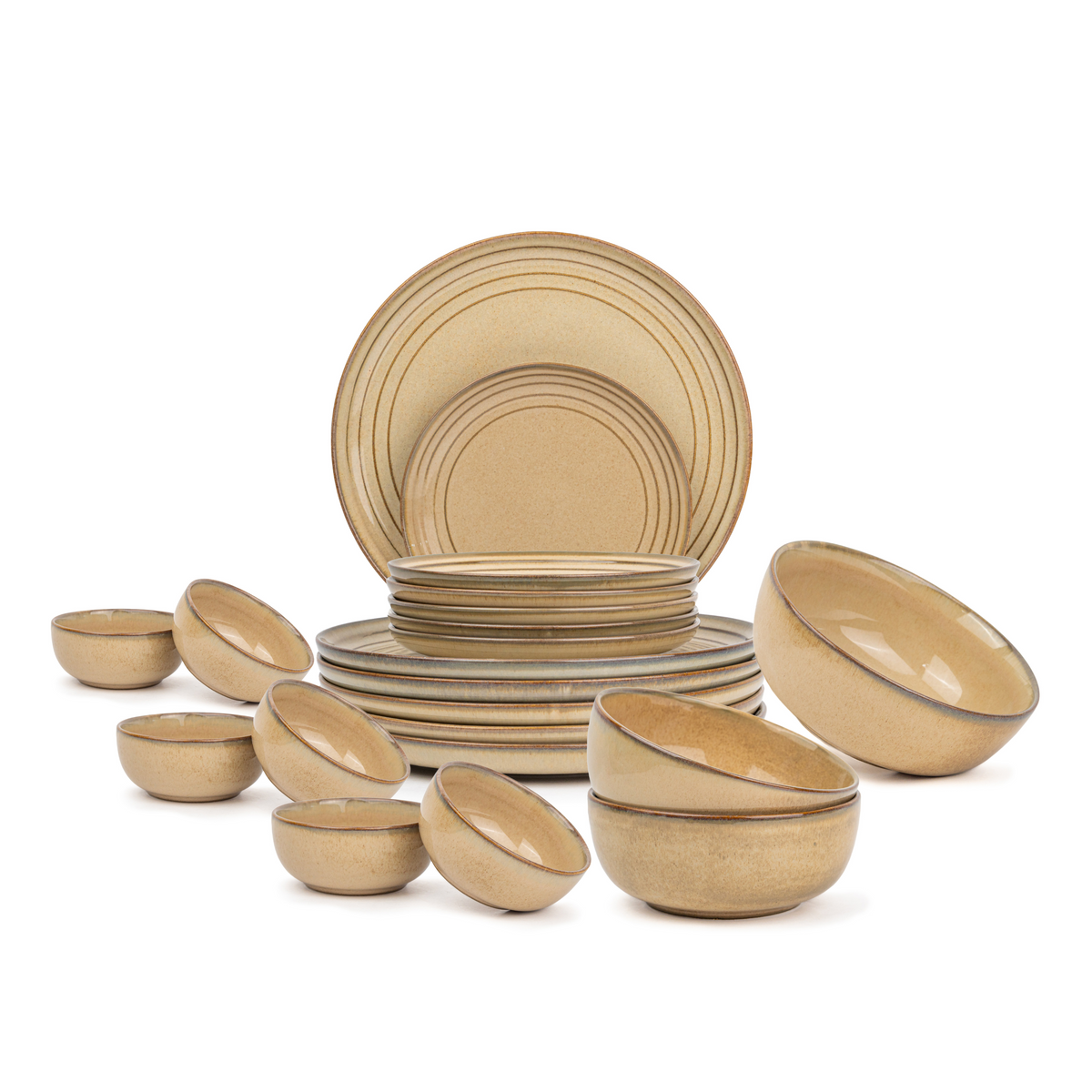 Ceramic Dinner Plates Set, 21 Pieces | Beige Self Reactive Collection | Glossy Finish