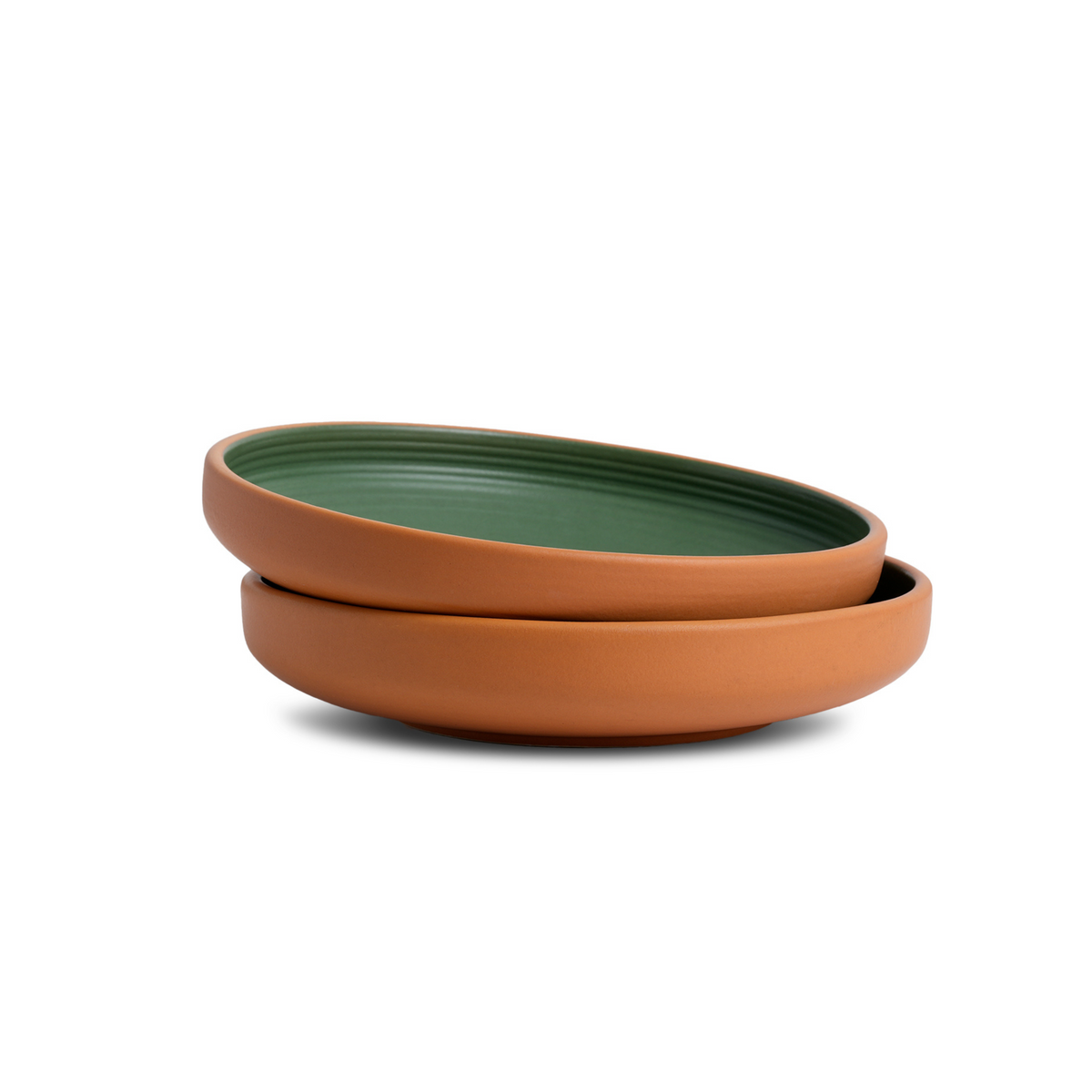 Stackable Ceramic Pasta Bowl Set – 2 Pcs | Klay Green | 22cm | Matte Finish | Deep Ceramic Plates