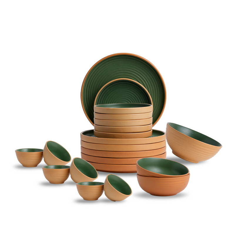 Ceramic Modern Dinner Set 21 Pcs | Klay Collection | Stoneware | Matte Finish Klay Green