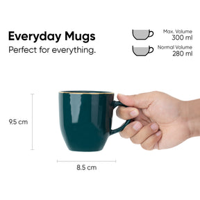 Ceramic Coffee Mug 300ml – Teal with Gold Detail | Milk Mug
