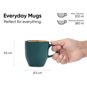 Ceramic Coffee Mug Set, Set of 2, 300ml, Teal Green | Midnight Collection | Glossy Finish