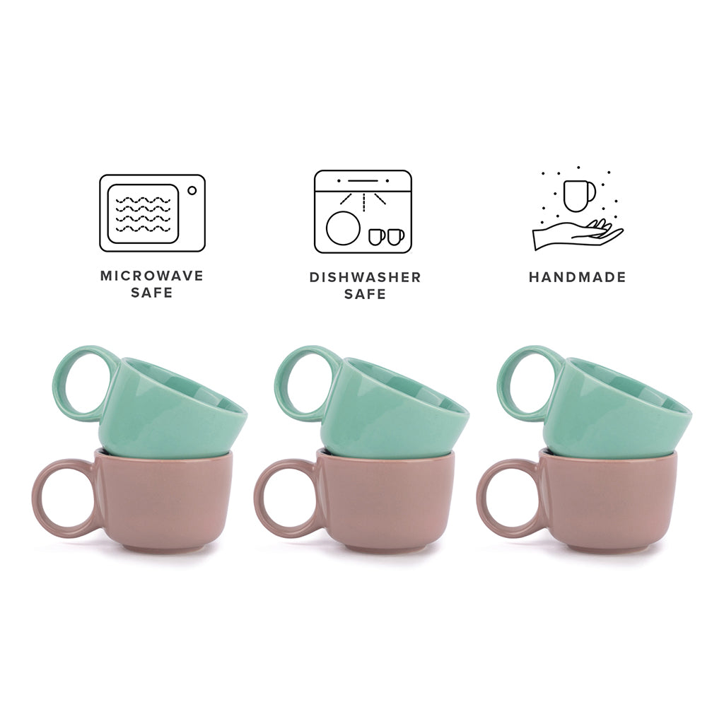 coffee mugs set of 6 Bold Blush & Mint