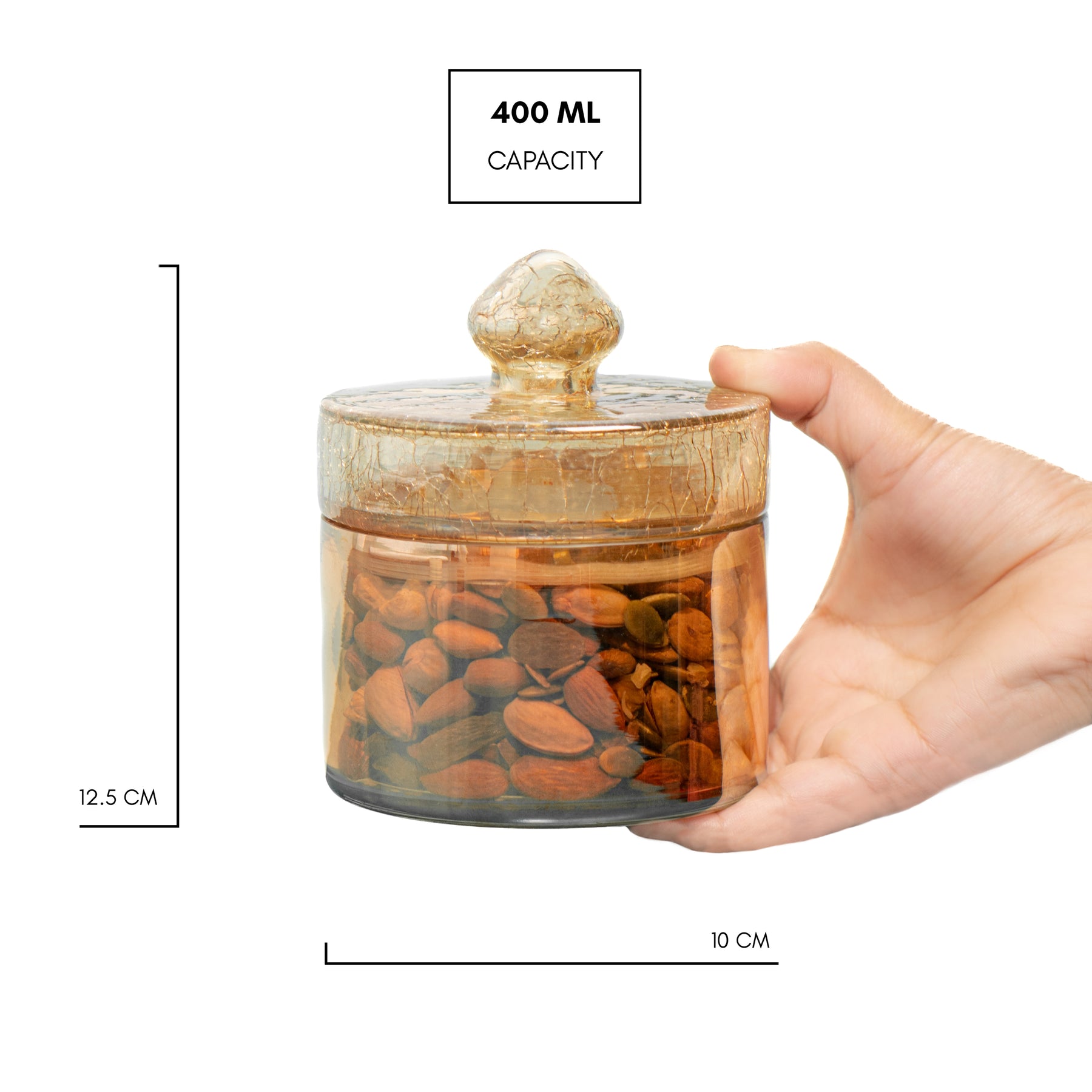 Shay Handmade Crackle Glass Jar, 2 Piece, 400ml, Amber