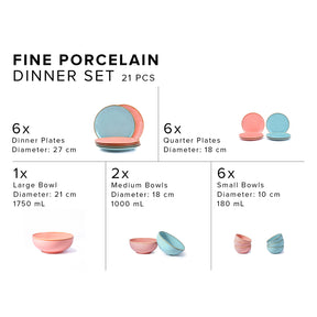 Pink Blue Porcelain Dinner Set