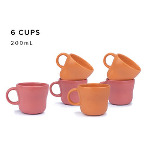 Curvy Tea Cups, Set of 6 - Pink Orange