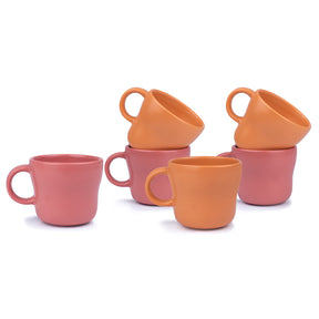 Curvy Tea Cups, Set of 6 - Pink Orange